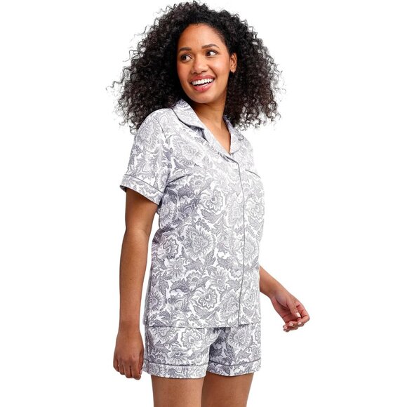 NWT Vera Bradley Cotton Pajama Set Button-up Shirt and Shorts Java Lace Gray 2XL - Picture 1 of 9